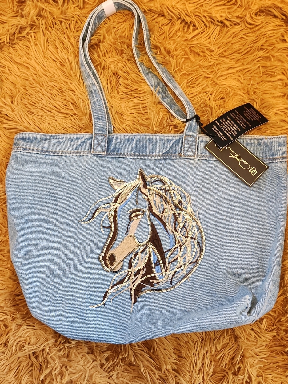 NWT DG2 Denim Horse Embroidered Tote Bag